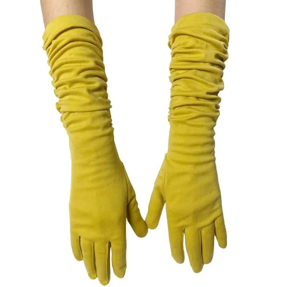 Vintage Fownes Embraceable Womens Size 6-7 Yellow Gathered Nylon Long Gloves